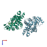 PDB entry 3an3 coloured by chain, top view.