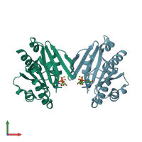 PDB entry 3aq4 coloured by chain, front view.