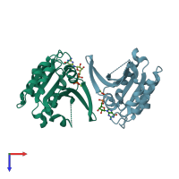 PDB entry 3aq4 coloured by chain, top view.