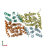 PDB entry 3aqc coloured by chain, front view.
