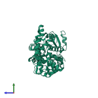 Monomeric assembly 1 of PDB entry 3aqk coloured by chemically distinct molecules, side view.