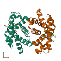 PDB entry 3at5 coloured by chain, front view.