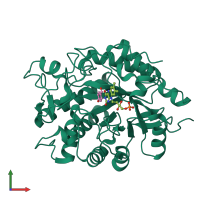 Monomeric assembly 2 of PDB entry 3atz coloured by chemically distinct molecules, front view.