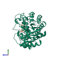 Monomeric assembly 3 of PDB entry 3atz coloured by chemically distinct molecules, side view.