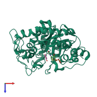 Monomeric assembly 3 of PDB entry 3atz coloured by chemically distinct molecules, top view.