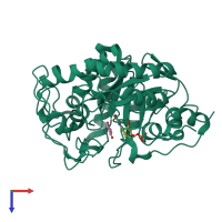 Monomeric assembly 4 of PDB entry 3atz coloured by chemically distinct molecules, top view.