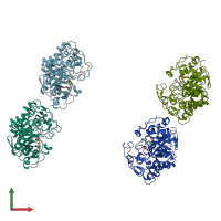 PDB entry 3atz coloured by chain, front view.