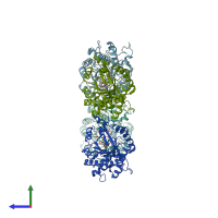PDB entry 3atz coloured by chain, side view.