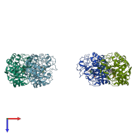 PDB entry 3atz coloured by chain, top view.