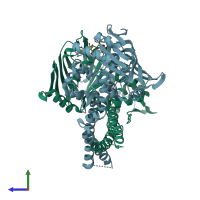 PDB entry 3auy coloured by chain, side view.