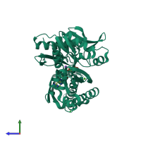 Monomeric assembly 1 of PDB entry 3ay9 coloured by chemically distinct molecules, side view.