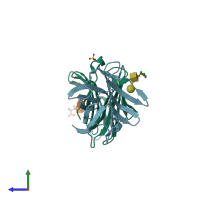 PDB entry 3aya coloured by chain, side view.