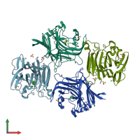 PDB entry 3azz coloured by chain, front view.