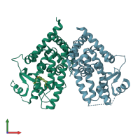PDB entry 3b0q coloured by chain, front view.