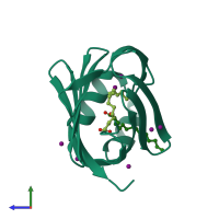 PDB entry 3b2i coloured by chain, side view.