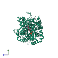 PDB entry 3b3r coloured by chain, side view.