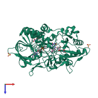 PDB entry 3b3r coloured by chain, top view.