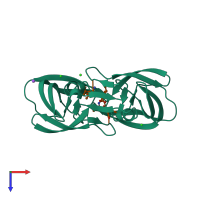 Hetero trimeric assembly 1 of PDB entry 3b80 coloured by chemically distinct molecules, top view.