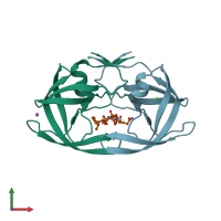 PDB entry 3b80 coloured by chain, front view.