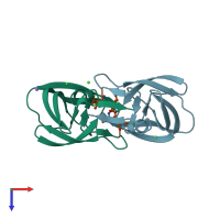 PDB entry 3b80 coloured by chain, top view.