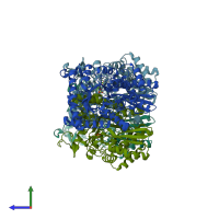 PDB entry 3b97 coloured by chain, side view.