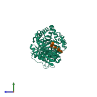 PDB entry 3b9a coloured by chain, side view.