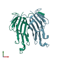 PDB entry 3b9i coloured by chain, front view.