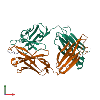 PDB entry 3bae coloured by chain, front view.