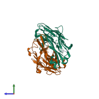 PDB entry 3bae coloured by chain, side view.