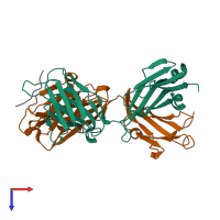 PDB entry 3bae coloured by chain, top view.