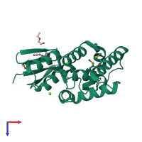 PDB entry 3bby coloured by chain, top view.