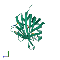 PDB entry 3bdr coloured by chain, side view.