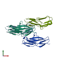 PDB entry 3bfo coloured by chain, front view.