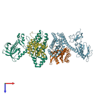 PDB entry 3bji coloured by chain, top view.