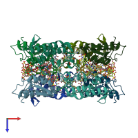 PDB entry 3bjw coloured by chain, top view.