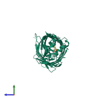 Monomeric assembly 1 of PDB entry 3bs0 coloured by chemically distinct molecules, side view.