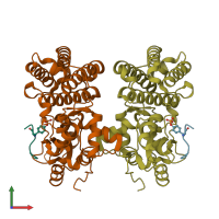 PDB entry 3bux coloured by chain, front view.