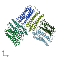 PDB entry 3bvl coloured by chain, front view.