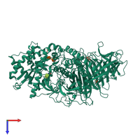 PDB entry 3bvt coloured by chain, top view.