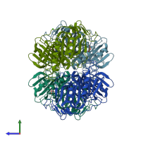 PDB entry 3bza coloured by chain, side view.