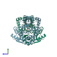 PDB entry 3c3x coloured by chain, side view.