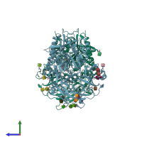 PDB entry 3c43 coloured by chain, side view.