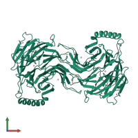 Homo dimeric assembly 2 of PDB entry 3c99 coloured by chemically distinct molecules, front view.