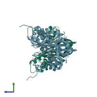 PDB entry 3c9s coloured by chain, side view.