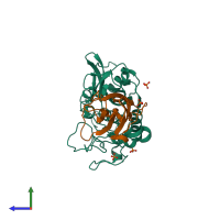 PDB entry 3cbj coloured by chain, side view.