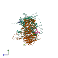 PDB entry 3cdz coloured by chain, side view.