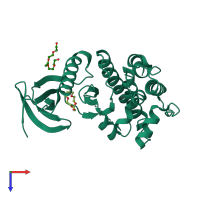 PDB entry 3cek coloured by chain, top view.