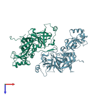 PDB entry 3cey coloured by chain, top view.