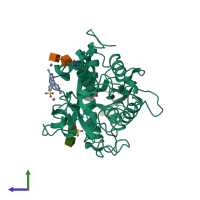 PDB entry 3cfl coloured by chain, side view.