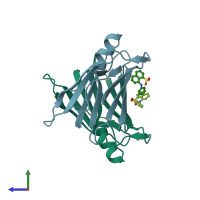 PDB entry 3cfn coloured by chain, side view.